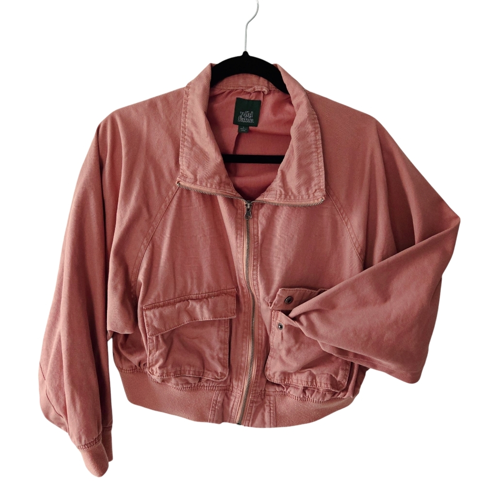 WILD FABLE WOMENS DUSTY ROSE CROPPED FULL ZIP UTILITY JACKET LARGE